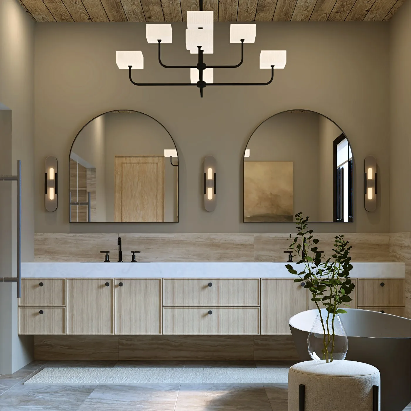 Reverie3D Lake Tahoe — Montreux primary bath, mountain modern luxury